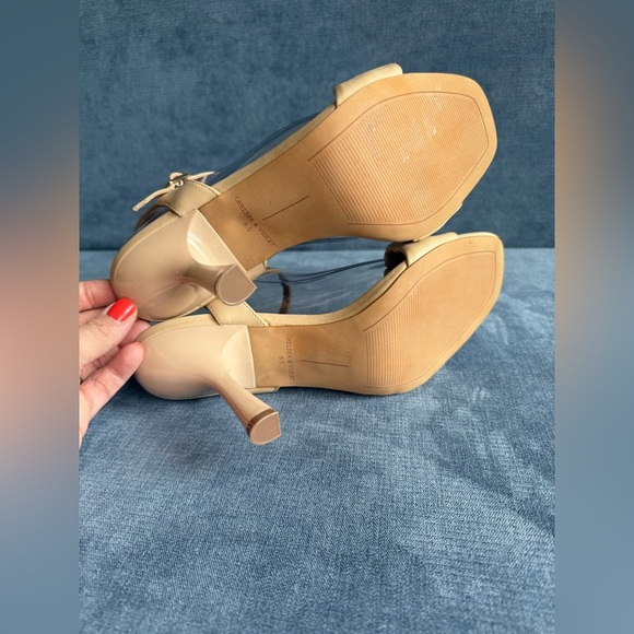 Chelsea & Violet Womens Nude Ruched Heels SZ 8.5 Ankle Strap Spool Heel Summer - Picture 6 of 8